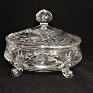 3-Footed Round Low Profile Lead Crystal Dish & Lid